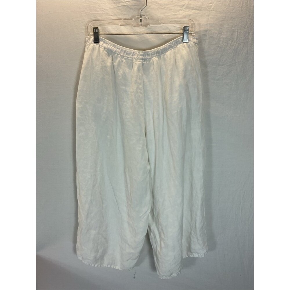 Match Point White M 100% Linen Wide Leg crop‎ Pants lagenlook minimalist artsy - Picture 2 of 9